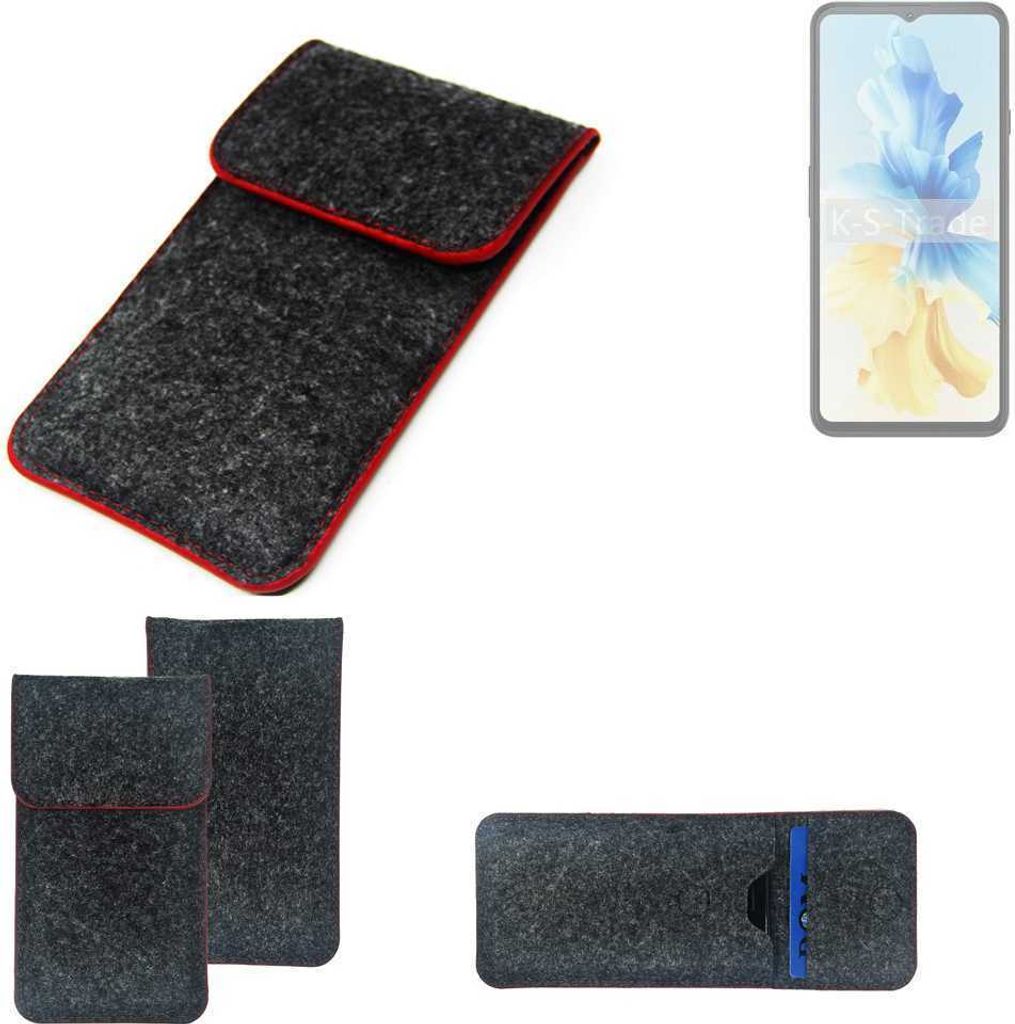 K-S-Trade Handy Schutz Hülle kompatibel mit Cubot Note 40 Schutzhülle Handyhülle Filztasche Pouch Tasche Case Sleeve Filzhülle dunkelgrau roter
