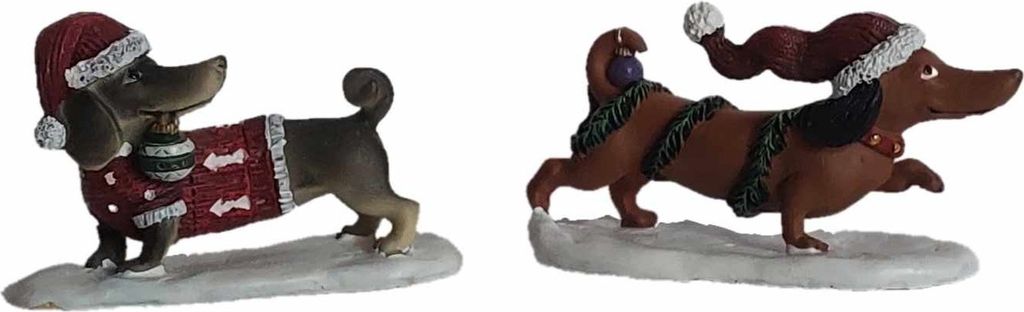 1 Set Weihnachtsdackel, 2erSet, Aufstellfigur, Dekoration Hunde Dackel Mütze