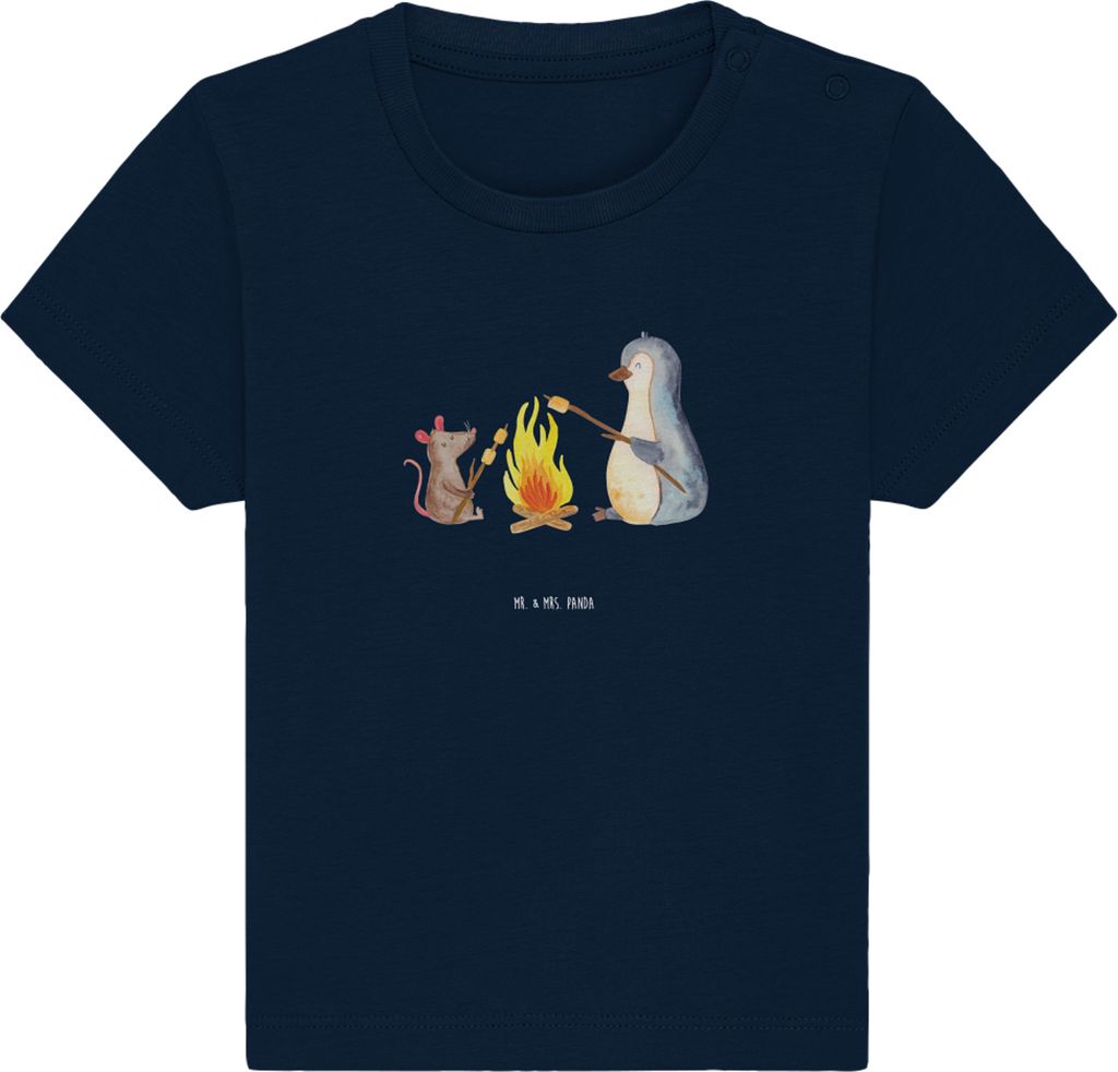 Mr. & Mrs. Panda Babyshirt Pinguin Lagerfeuer 12. - 18. Monat - French Navy - Geschenk, Baby T-Shirt, Motivation, Büro, Shirt, Maus, Marshmallows,...