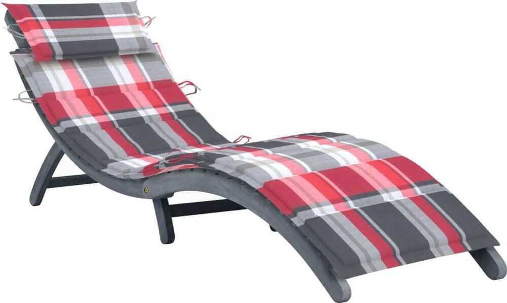 Sonnenliege mit Auflage Grau Massivholz Akazie