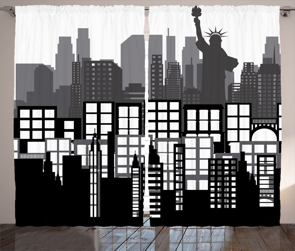 ABAKUHAUS amerikanisch Rustikaler Vorhang, Nationale Architektur, Wohnzimmer Universalband Gardinen mit Schlaufen und Haken, 280 x 225 cm, Schwarz-...