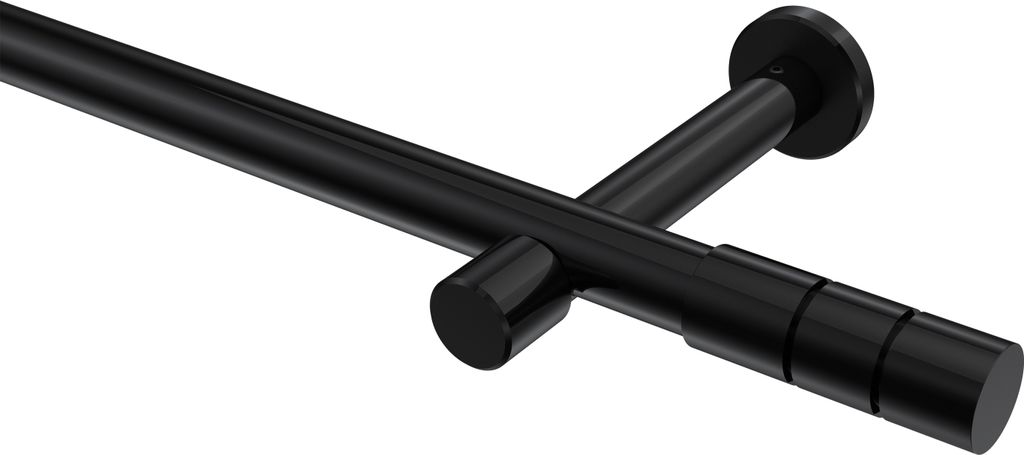 Interdeco Gardinenstange / Vorhangstange Schwarz, Typ Prestige Elanto (Rillenzylinder) ohne Ringe, 20 mm Ø 1-läufig, 320 cm