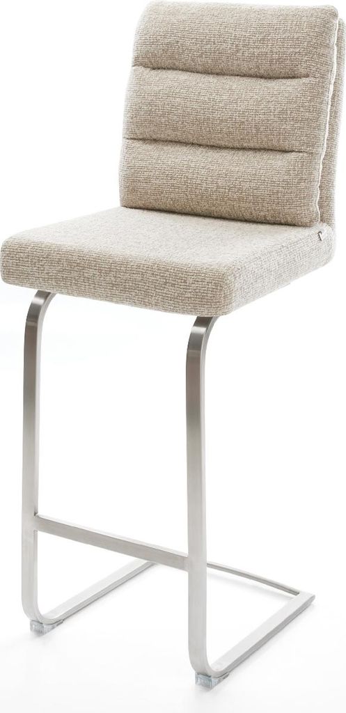 DELIFE Barstuhl Pela-Flex Webstoff Soft Beige Freischwinger Flach Edelstahl Silberfarben