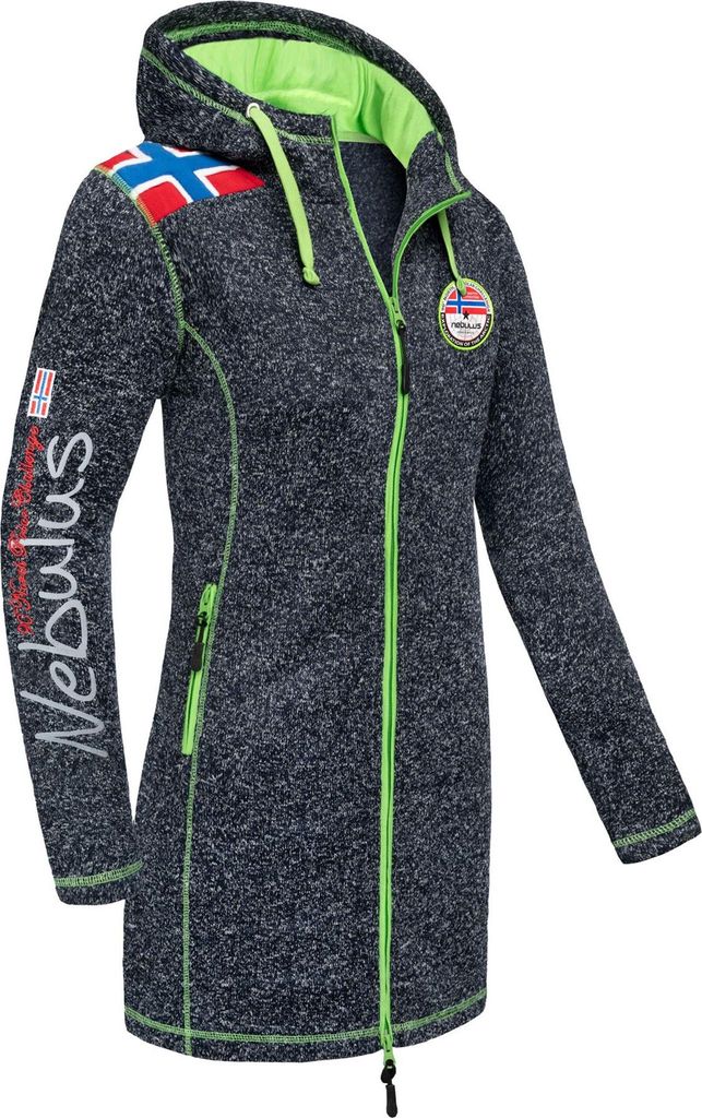 Nebulus Fleecemantel NORSKINI Damen, warmer Mantel, Mantel mit Kapuze , P5940 - Damen, navy meliert, XXL/44