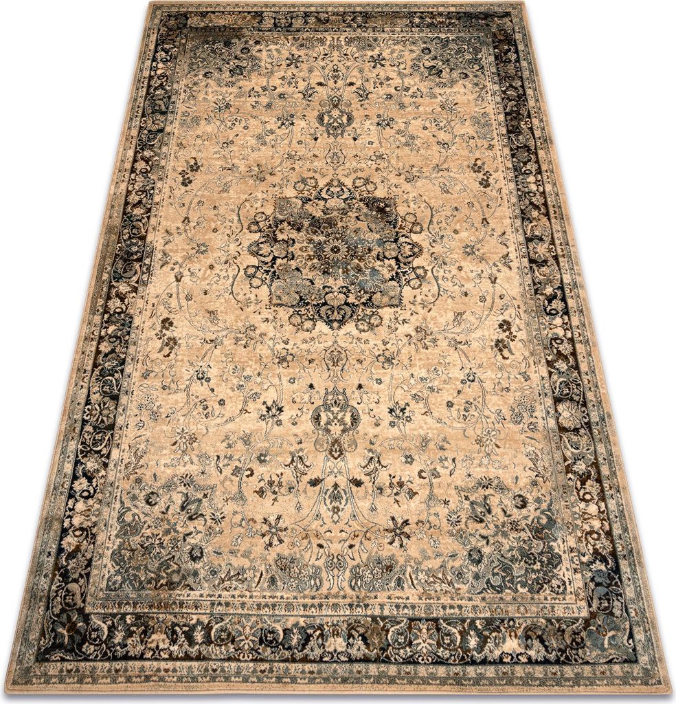 Wollteppich POLONIA KORDOBA25 Rosette, Rahmen Sepia beige 235x350 cm