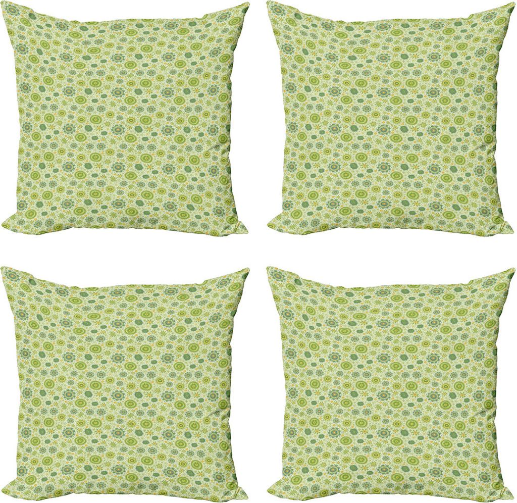 ABAKUHAUS Blumen Kissenbezug Set (4 Stück), Nature of Gentle Frühling, Moderner Doppelseitiger Digitaldruck, 60 cm x 60 cm, Apfelgrün Kadett-Blau