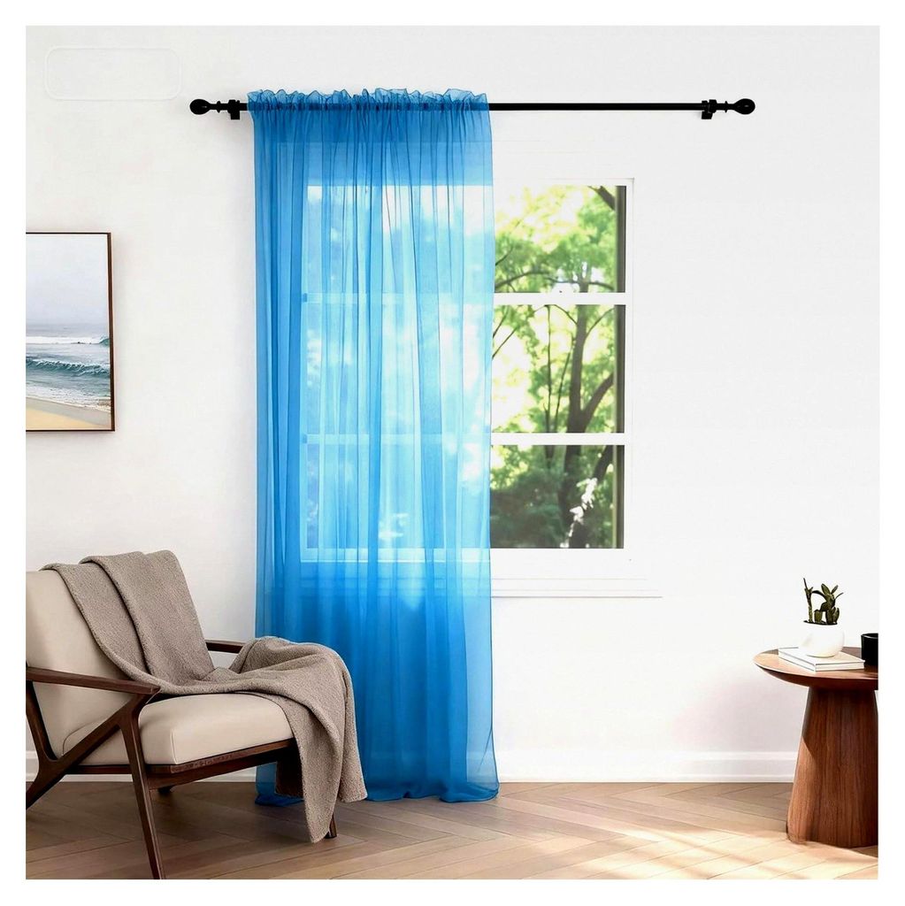 Scheibengardinen für Fenster, 108 Tropfen, blaue Voile-Vorhänge mit Schlitzen, halbtransparent, für Wohnzimmer, Küche, B 152 x L 274 cm, 1 Paneel