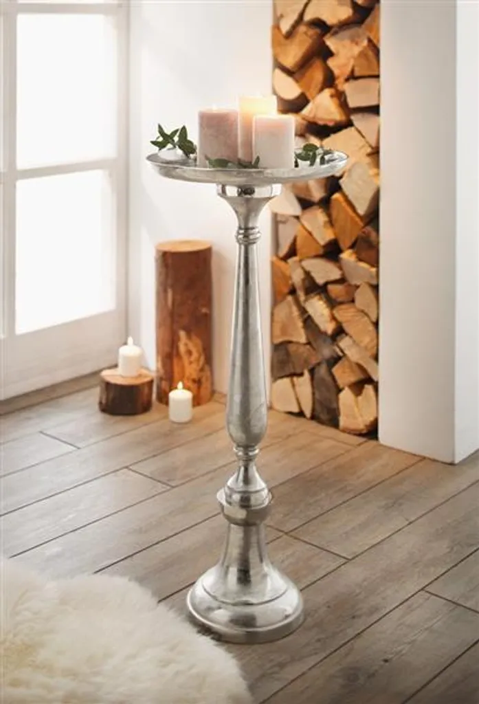 Colonne Argent Métal 78cm - Solution pour Décorer un Angle Vide du Salon