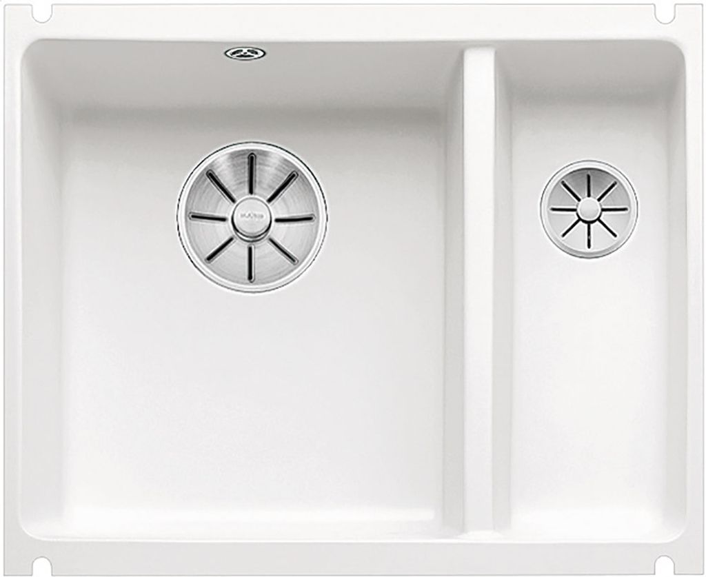 BLANCO SUBLINE 350/150-U Unterbauspüle / Keramik / kristallweiß glänzend / Hauptbecken links / Stopfen