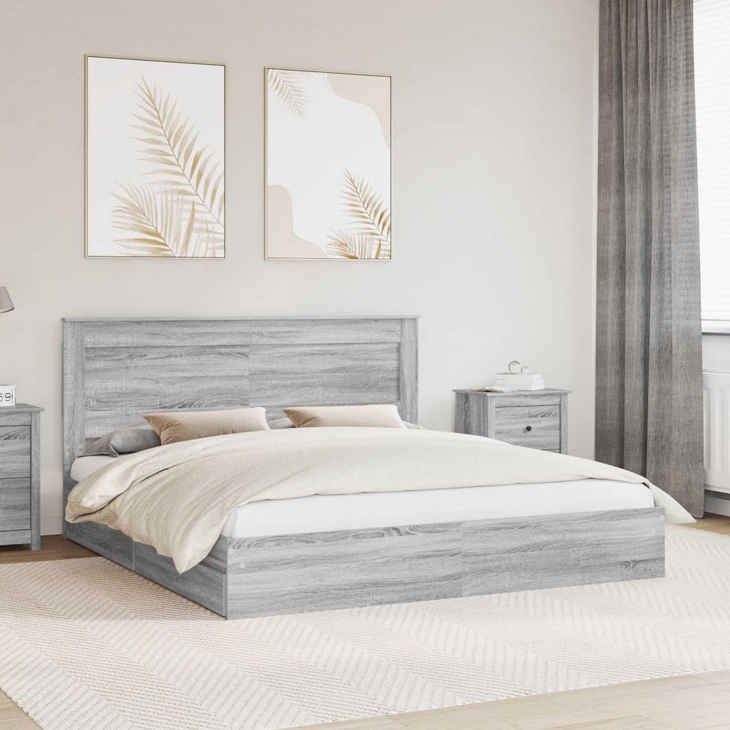 "Schlussverkauf" Doppelbett 2 PLACES - Aufbewahrungsbett Schlafzimmer - Graues Sonoma 200x200 cm Holzwerkstoff C4621