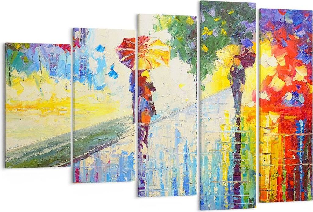 Bild auf Leinwand - Leinwandbild - Park Straße Regen - 150x100cm - Wand Bild - Wanddeko - Leinwanddruck - Bilder - Kunstdruck - Wanddekoration - L...