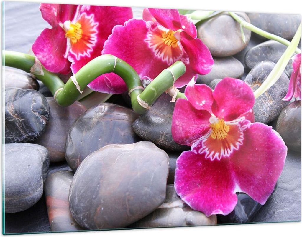 Bilder auf glas - Asiatisch bambus orchidee steine - 120x80cm - Glasbilder - Wandbilder - Kunstdruck - zum Aufhängen bereit - Wanddekoration aus G...