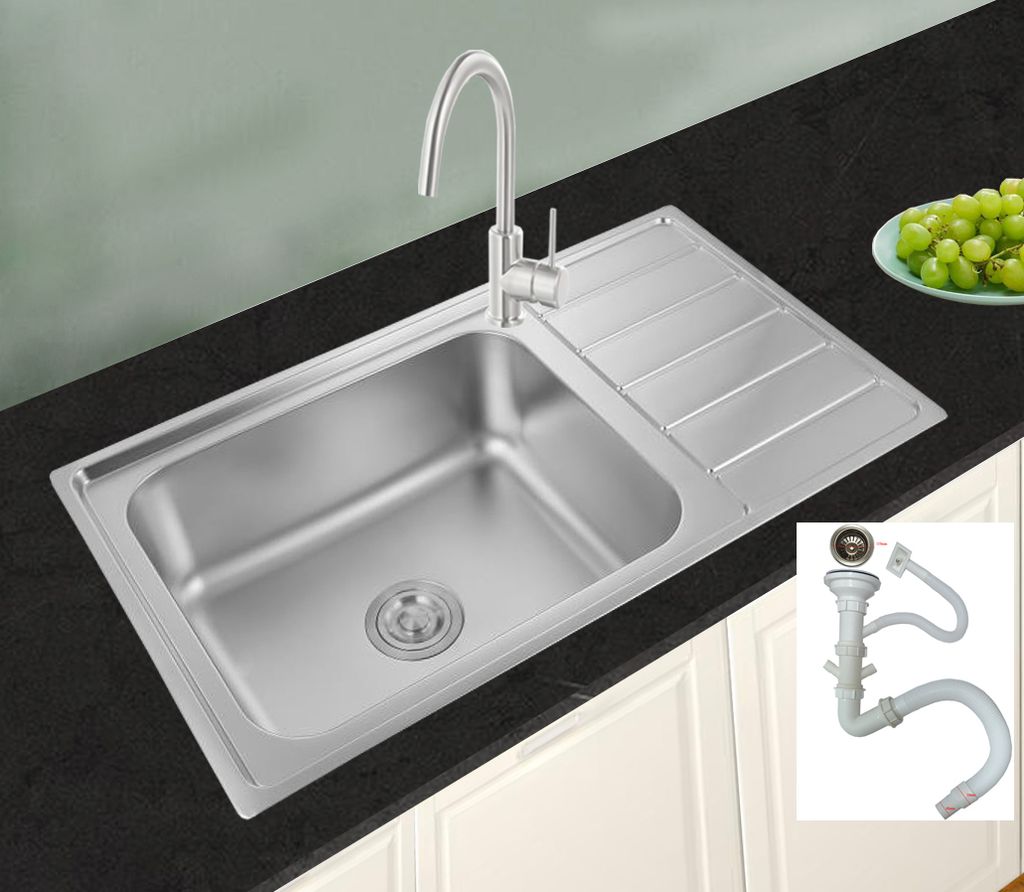 Preero-86x50x20, Küchenspüle Edelstahl 304, 1,0mm, XXL Becken 50x40cm Küchenspüle,Einbauspüle, Spülbecken,eckig, mit Ablage