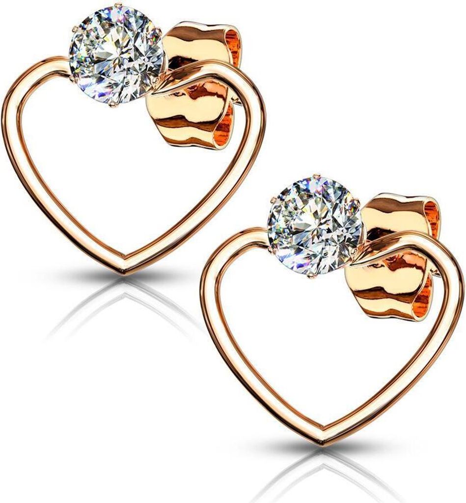 Rosegold - Ohrstecker Herz & Kristall aus Edelstahl Damen