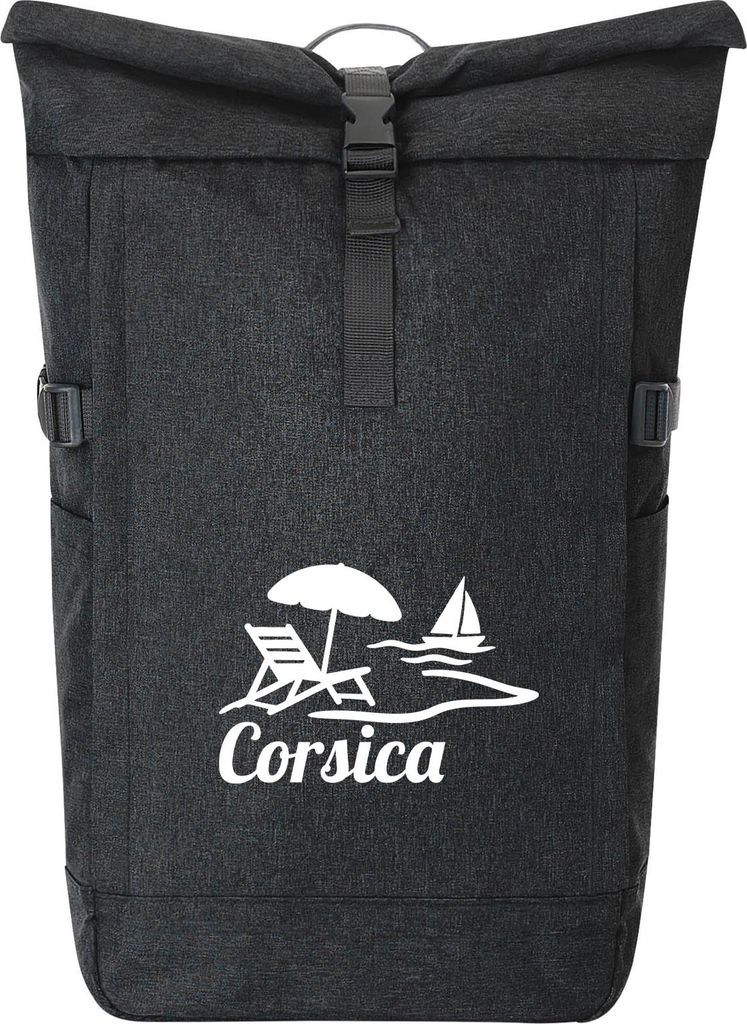 Huuraa Kurierrucksack Corsica Frankreich 30-44 Liter Black Melange Fairtrade Rolltop Rucksack Geschenkidee