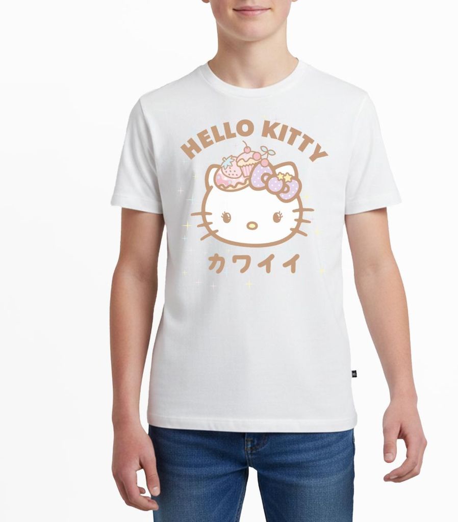 Spreadshirt Hello Kitty Kawaii Stil Teenager Premium T-Shirt, 158/164 (12 Jahre), Weiß