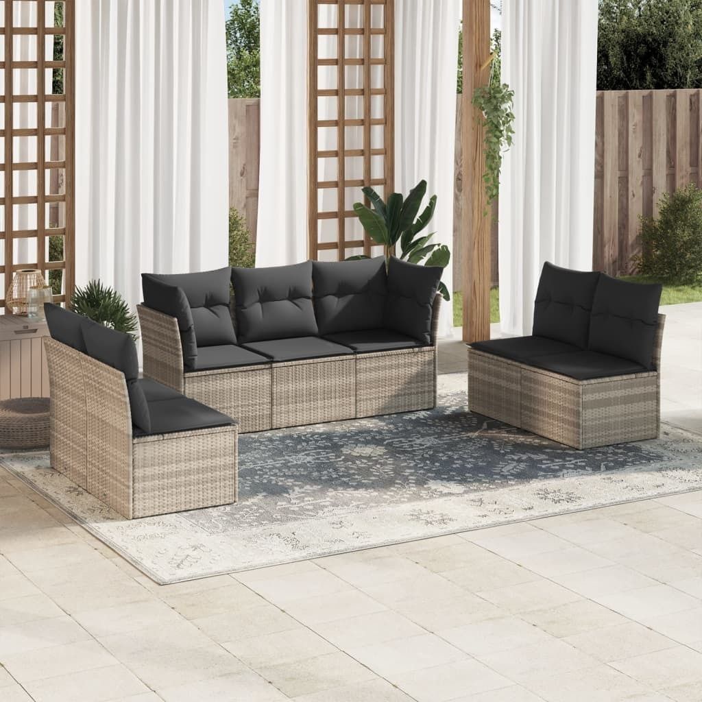 Maison Exclusive - 7-tlg. Garten-Sofagarnitur mit Kissen Hellgrau Poly Rattan