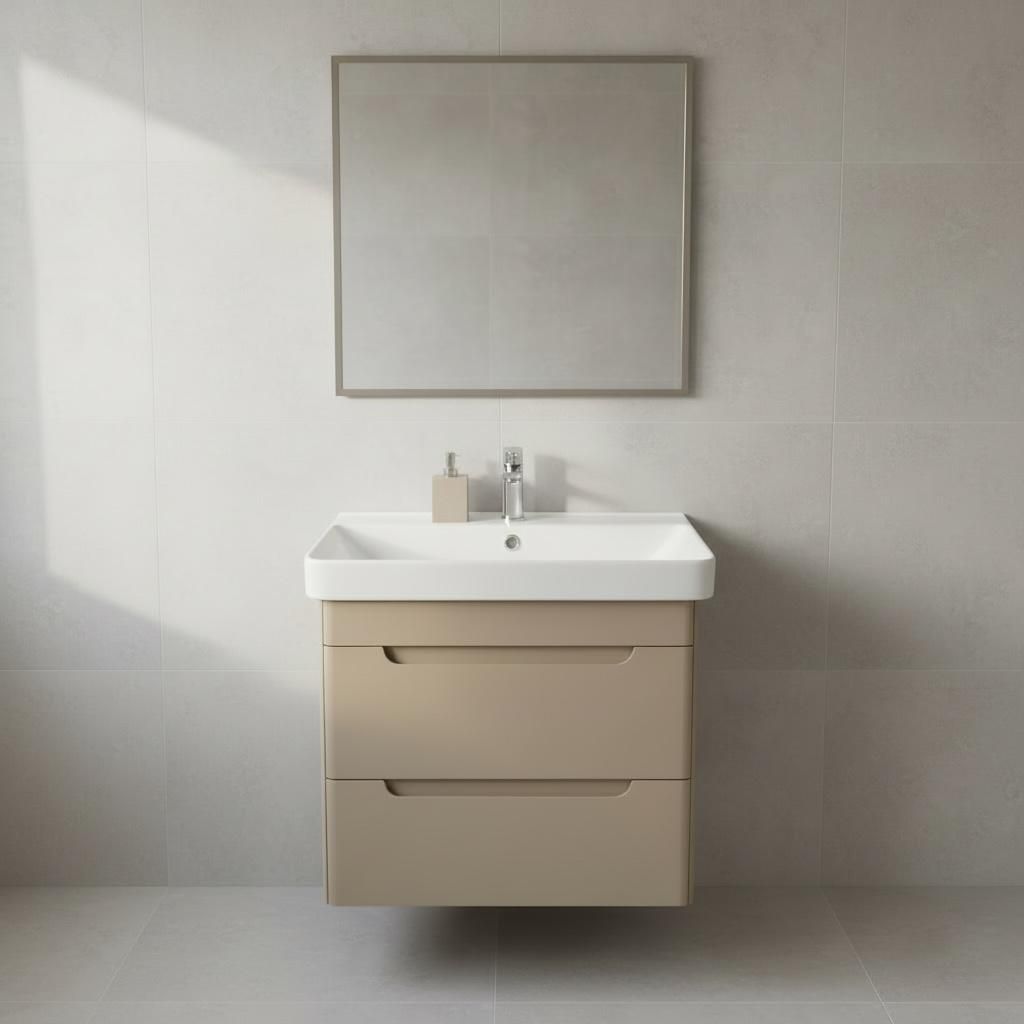 Badmöbel Unterschrank mit Keramik Waschbecken 60x45 Milan Luxury Cappuccino Kreabad