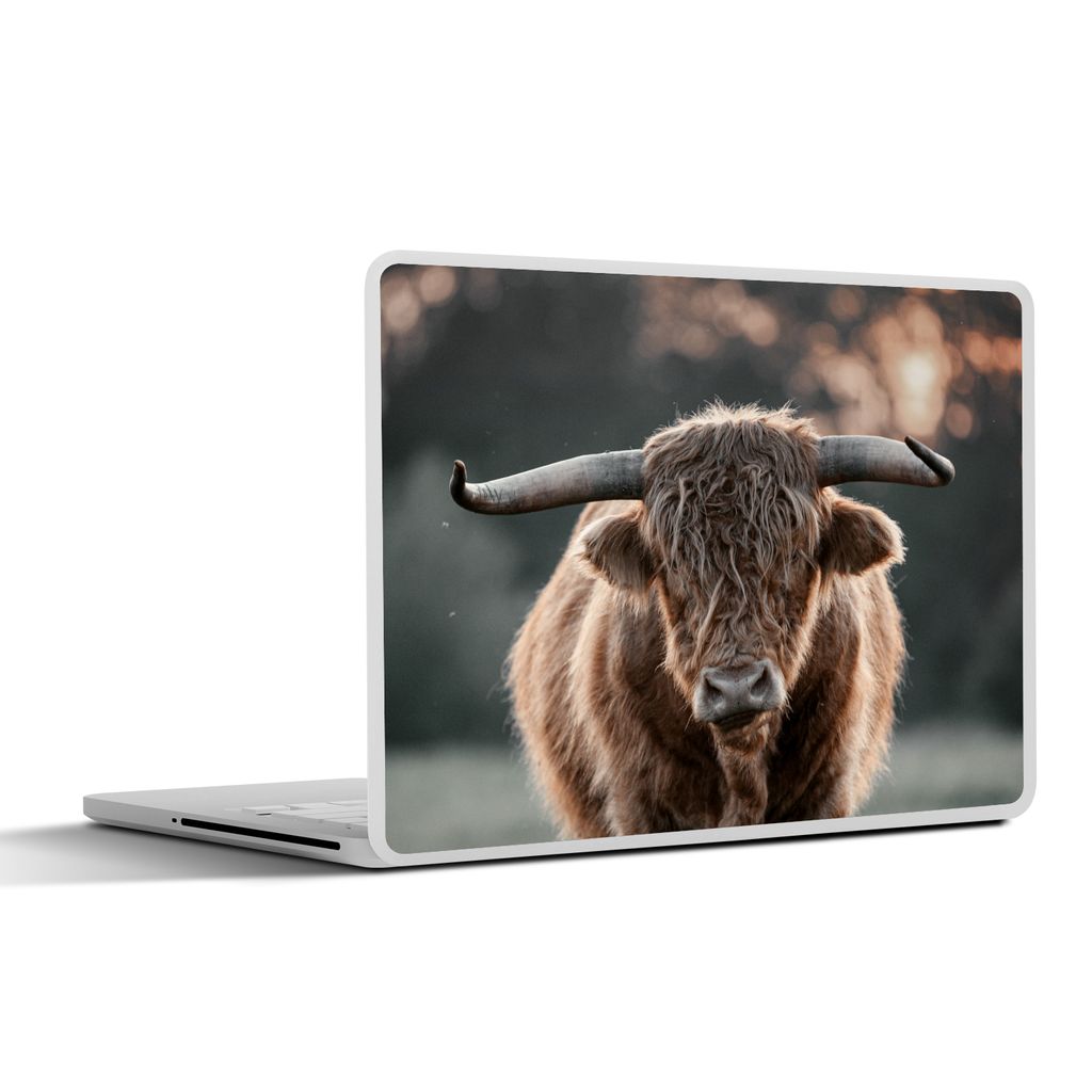 MuchoWow Laptop Aufkleber Sticker Cover Schottischer Hochländer - Kuh - Natur 32.5x23.5 cm - Sticker für Laptop - Selbstklebend