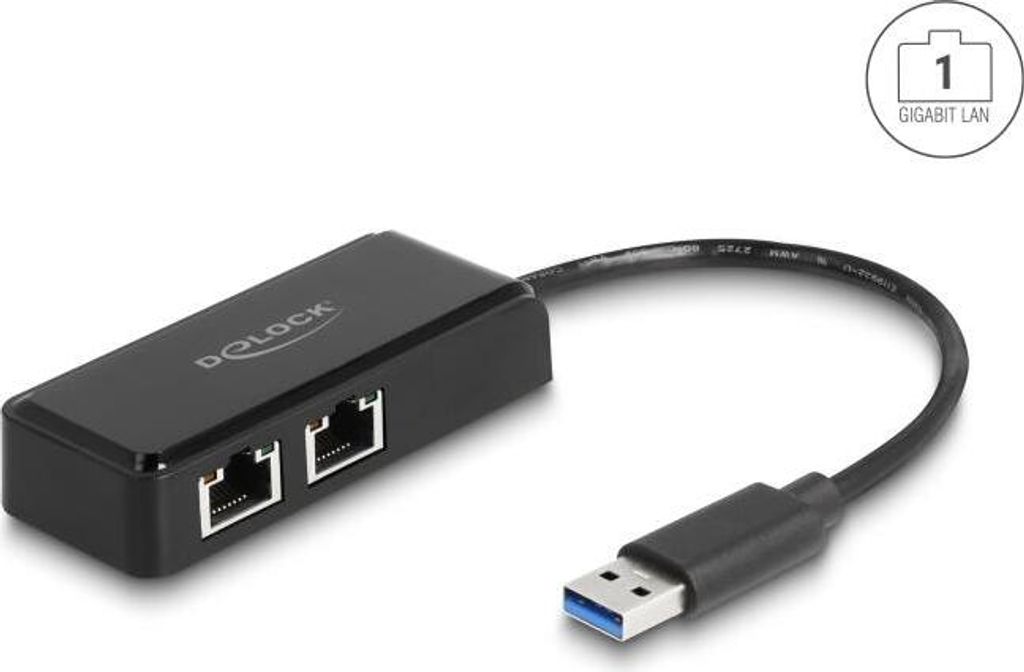 Delock USB Typ-A Adapter zu 2 x Gigabit LAN - Netzwerkkarte - 1.000 Mbps