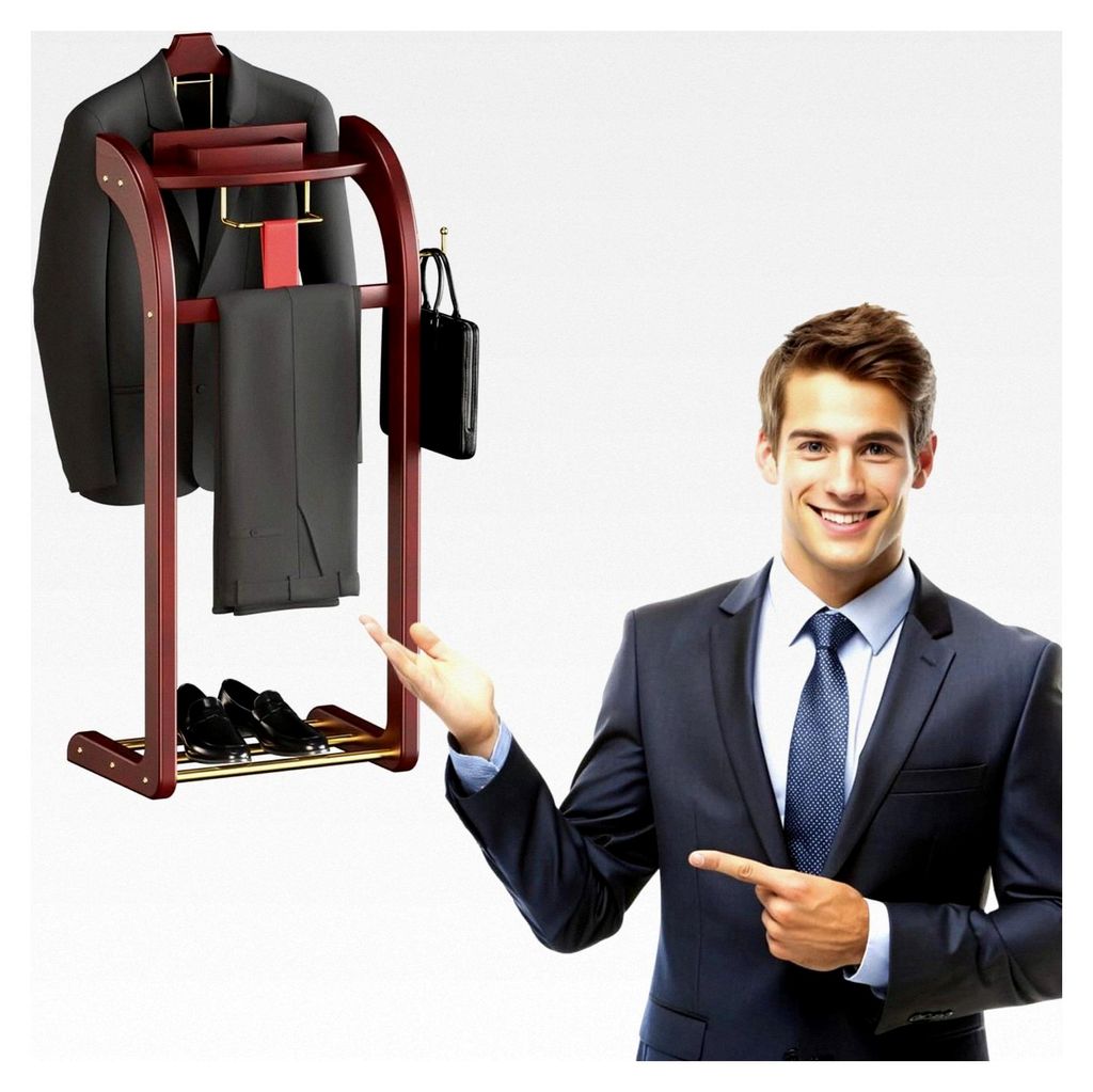 Stummer Diener Modern mit Kleiderbügeln, Herrendiener für Schlafzimmer mit Hosenhalter, Stummer Diener mit Tablett, Stabile Basis für Schlafzimm...