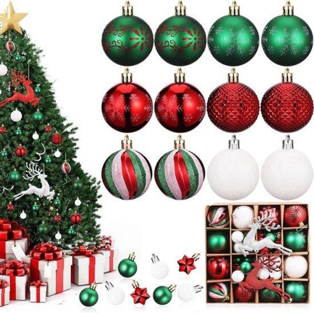 Kunststof kerstballen onbreekbaar schattig groen rood wit kerstboomversiering met hangtouw.