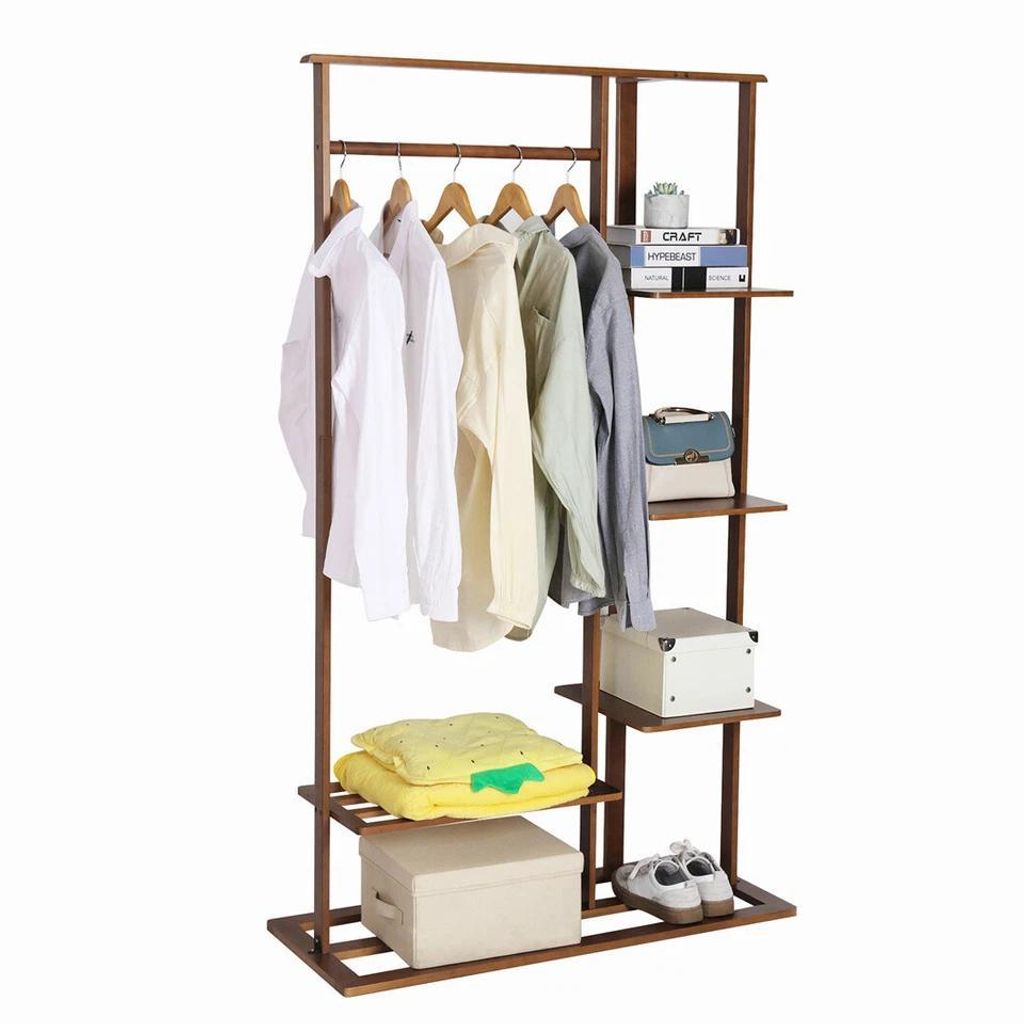 Garderobenständer Bambus 101x41x171 cm, Kleiderstange mit 5 Ablagen, Garderobe bis 50 kg