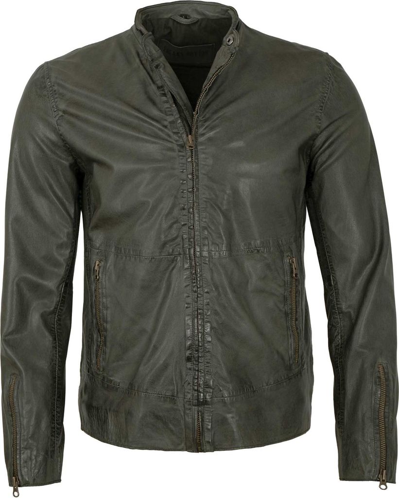 Freaky Nation - Herren Lederjacke Lammnappa khaki : L