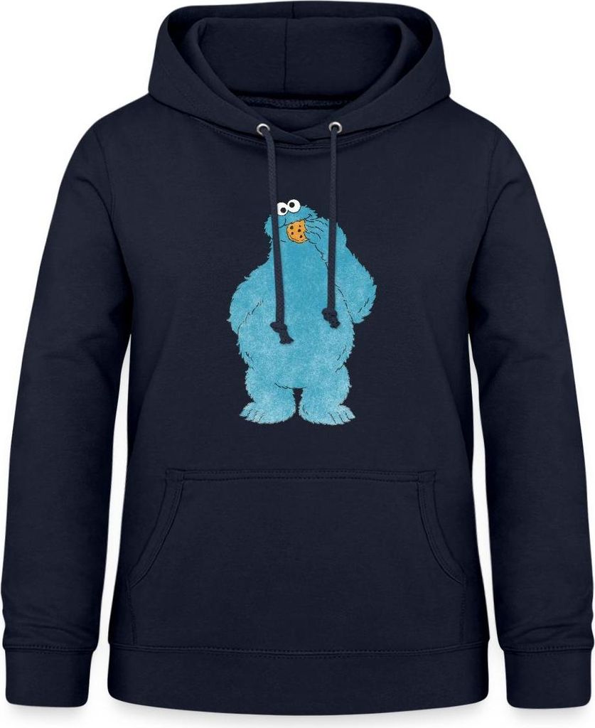 Spreadshirt Sesamstraße Krümelmonster Naschen Damen Hoodie, XL, Navy