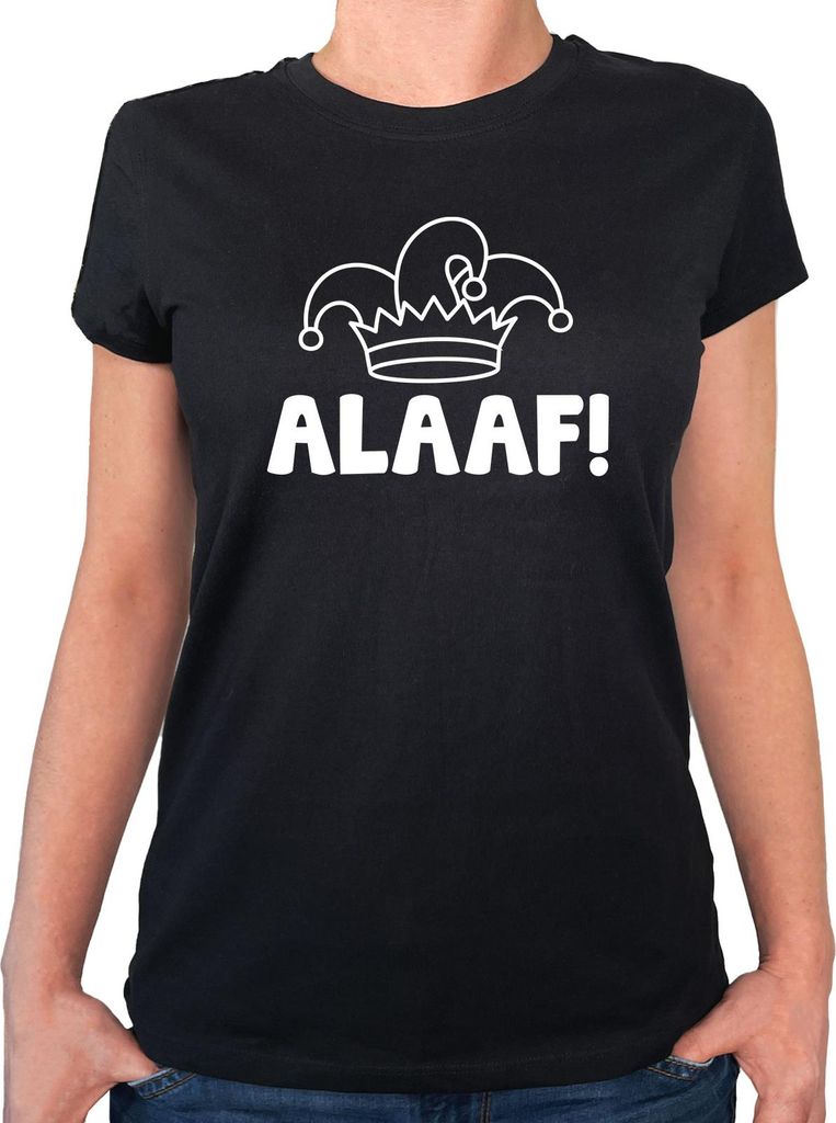 Huuraa Damen T-Shirt Alaaf Narrenkappe L Black Bio Baumwolle Fairtrade Damenshirt Geschenkidee