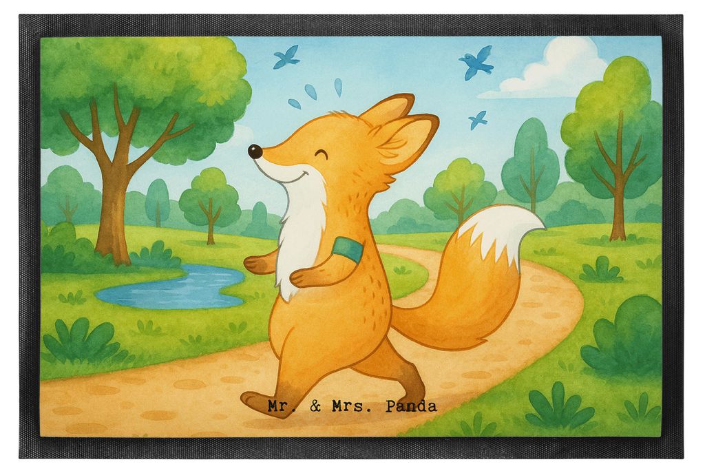 Mr. & Mrs. Panda Vorleger Fuchs Joggen Design 60 x 90 cm - Weiß - Geschenk, Laufsport, Sauberlaufmatte, Dauerlauf, Laufen, Schuhabstreifer, Schmut...