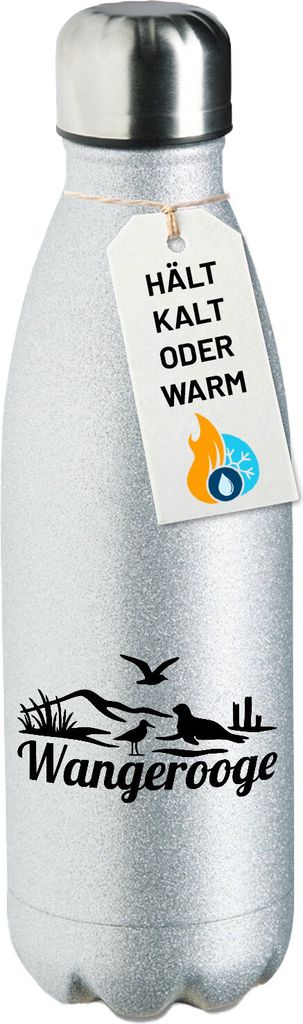 Huuraa Trinkflasche Wangerooge Strandmotiv 500ml Silver Edelstahl Wasserflasche Trinkflasche Geschenkidee