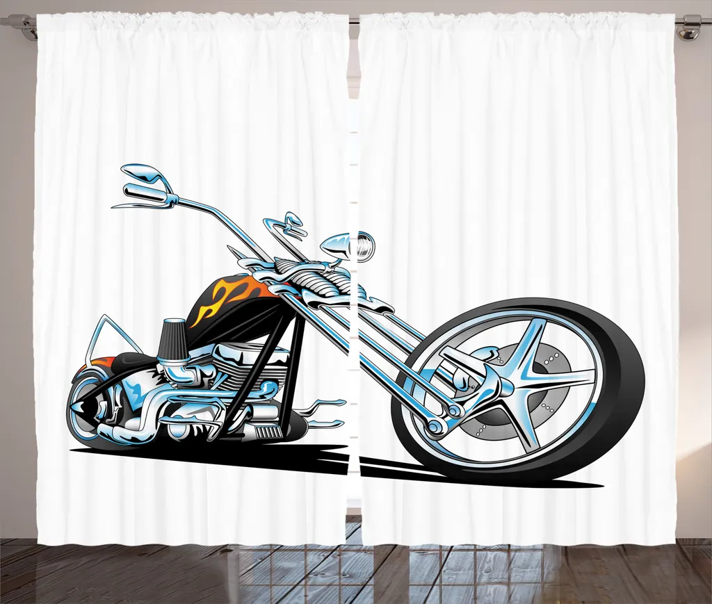 Grand rideau imprimé moto 280 x 225 cm avec boucles et crochets gris