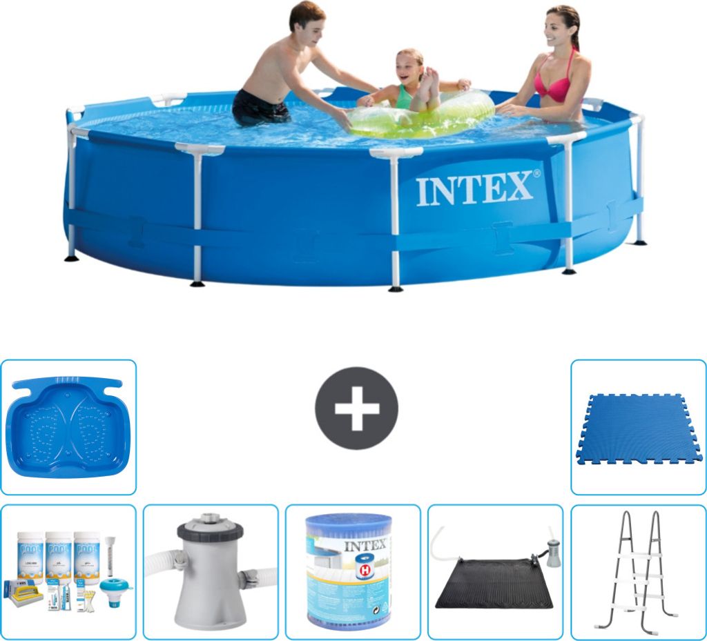 Intex-Schwimmbecken mit rundem Rahmen – 305 x 76 cm – Blau – im Lieferumfang enthalten Wartungspaket - Filterpumpe für Schwimmbad - Filter -...