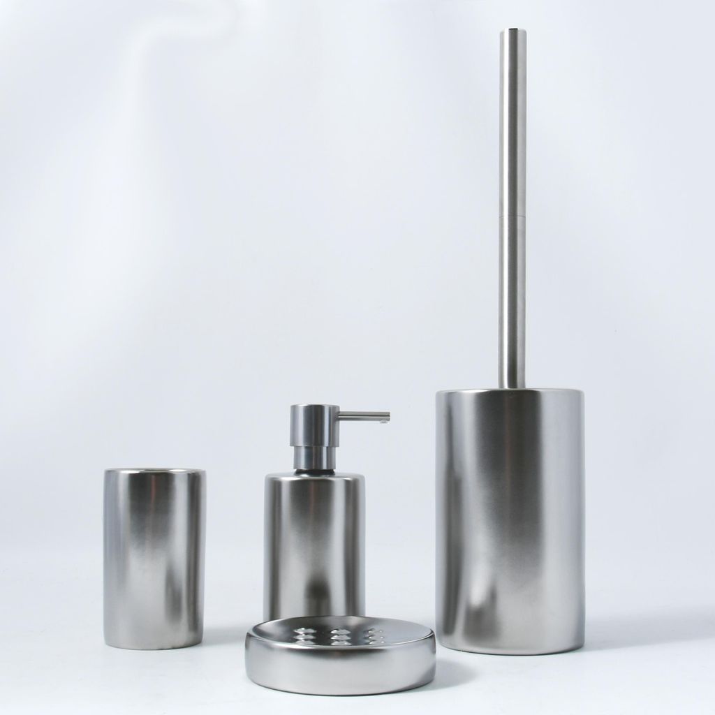 Spirella Zahnputzbecher Zahnbürstenhalter Keramik "Tube" 7x11,5 cm Silber Matt