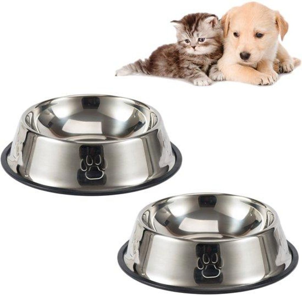 Hunde-Futterbox, rostfreier Hunde-Eimer, 2-teilige Futterbox für Hunde, metallene Hunde-Eimer kleiner 350 ml mit Anti-Slip-Kunststoff-Trinkbecken ...