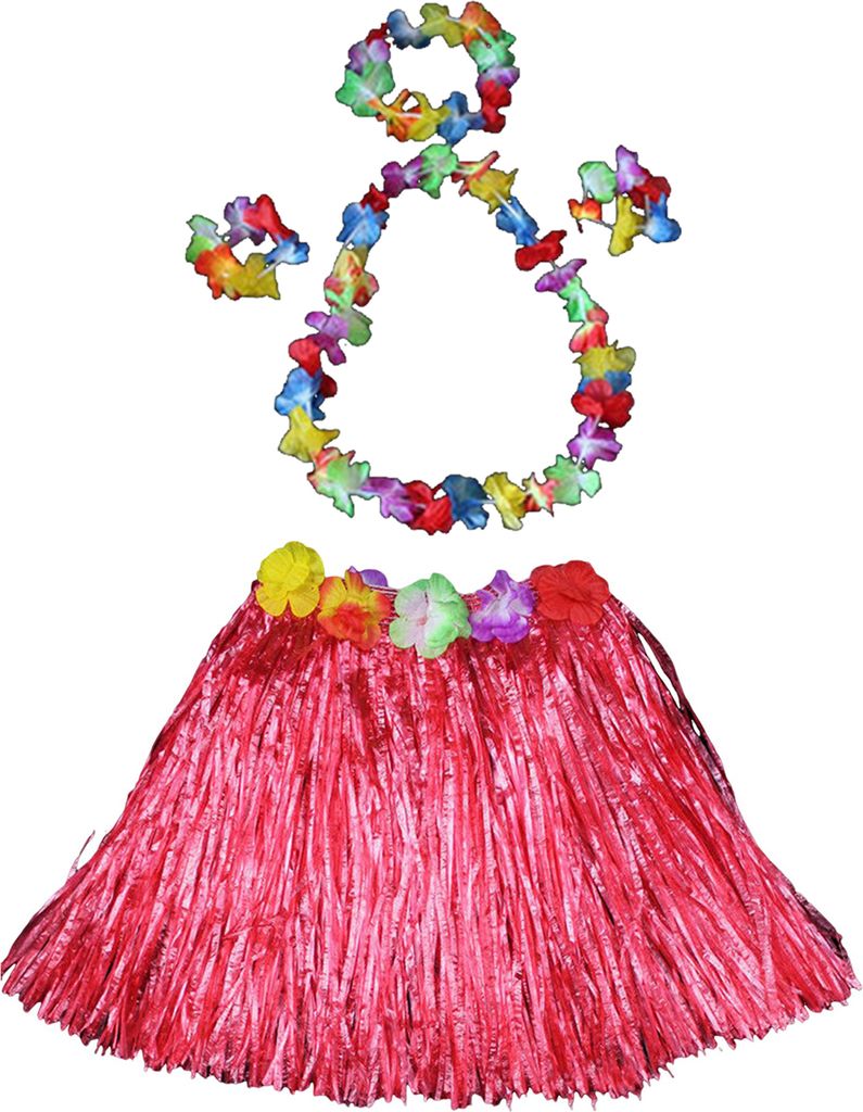 Hawaiian Grass Hula Rock Set Mädchen Halskette Girlande Armband Hula Rock Kostüm Halloween Dance Performance Anzug Gras Rock
