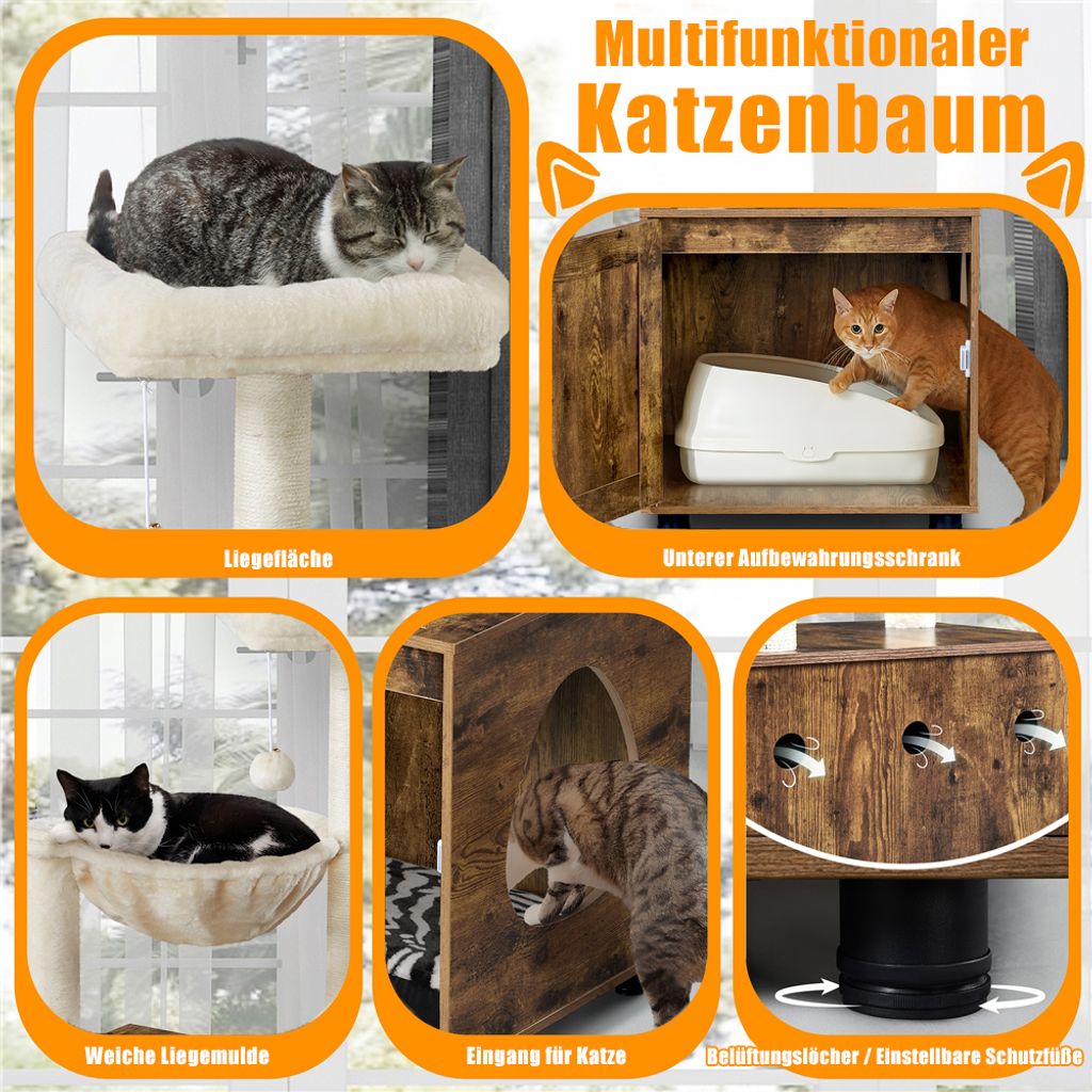 Yaheetech Kratzbaum Katzenhaus mit Katzenklo-Schrank, Produktbild 4