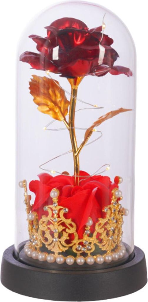 Muttertagsgeschenk, Ewige Rose mit Krone, Ewige Blume unter LED-Kuppel, Ewige Rose im Glas, Rot Rot