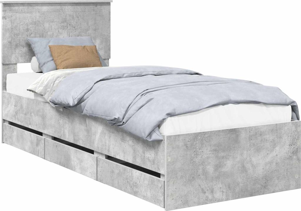 Bettrahmen mit Kopfteil Beton Grau 75 x 190 cm Ingenieurs Holz