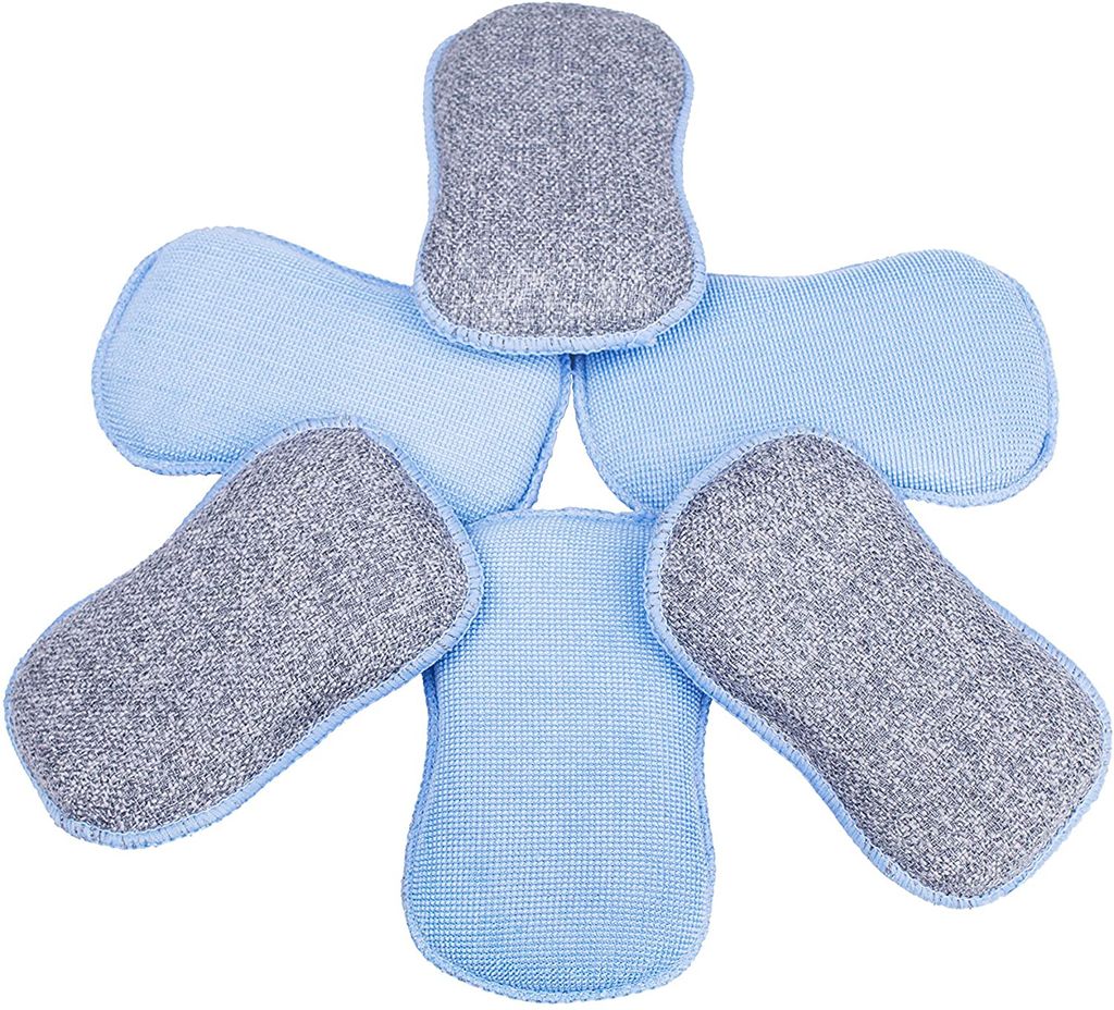 LTWHOME Zweiseitig Spülschwamm und Scheuerlappen aus Microfaser 2 in 1 Dual Action Scheuerschwamm 16.5 x 10 x 2 cm(Packung mit 6)