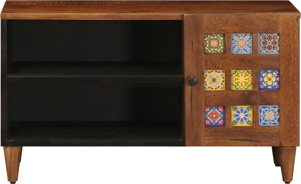 Eleganter Möbel TV-Schränk mit Tür Walnuss 80 x 31,5 x 46cm Massivholz Mango - CJG819425 - CD- & DVD-Regale