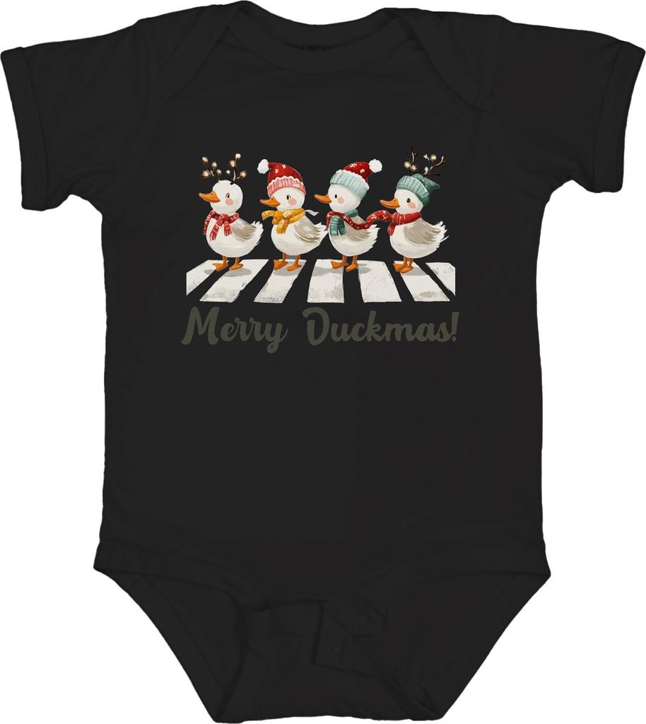 Merry Duckmas Zebrastreifen Entenmarsch - Weihnachten Xmas Christmas Unisex Baby Body, Schwarz, 3/6