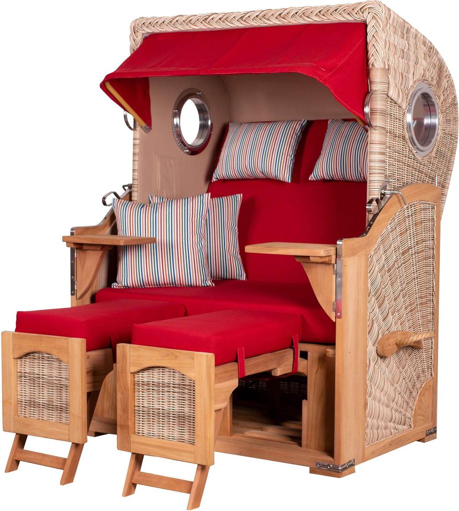 Strandkorb-Set - bene living - Ammersee Teak - PE shell - Modell 585 - inkl. Liftersystem