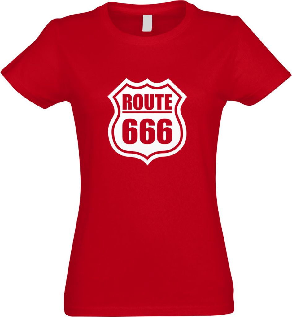 Kiwistar - T-Shirt tailliert - Damen - rot - Route 666 - mit Motiv Bedruckt - Funshirt Design - Sport - Freizeit - Damen - M
