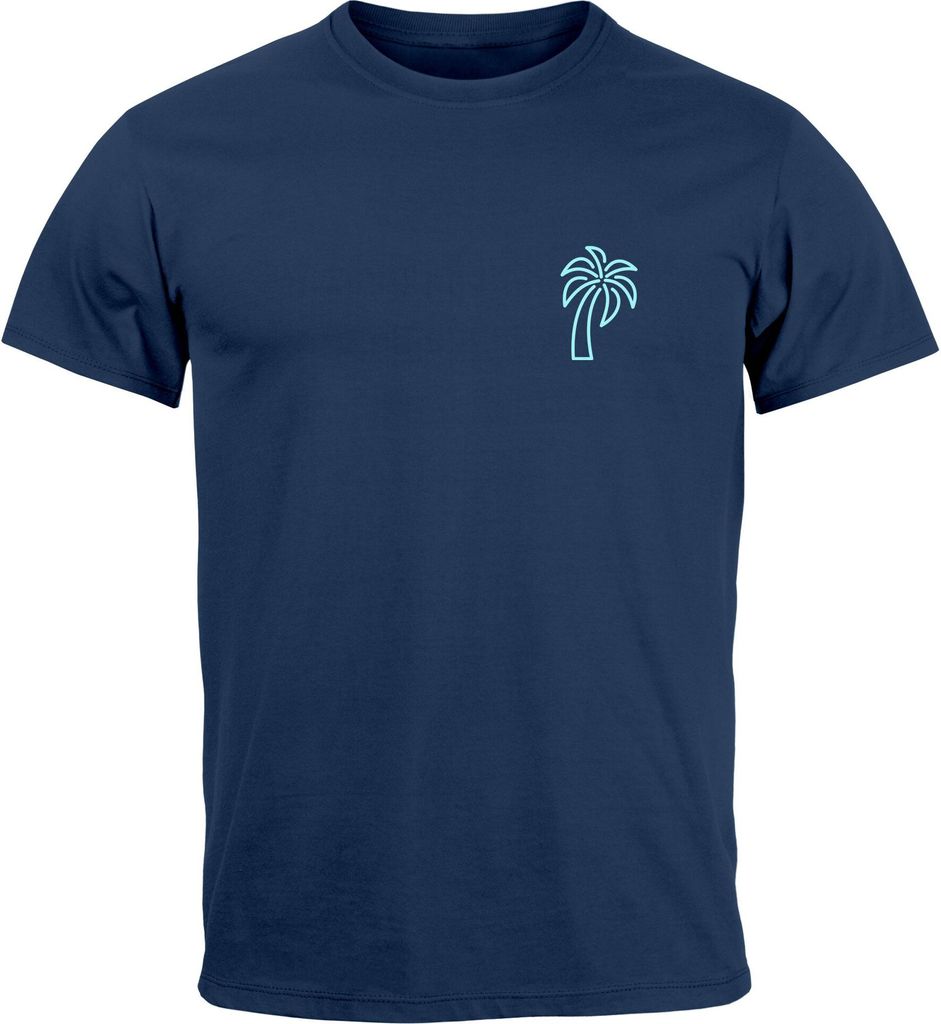 Herren T-Shirt Palme Logo Print Sommer Badge Emblem Minimal Line Art Fashion Streetstyle Neverless navy-blau M
