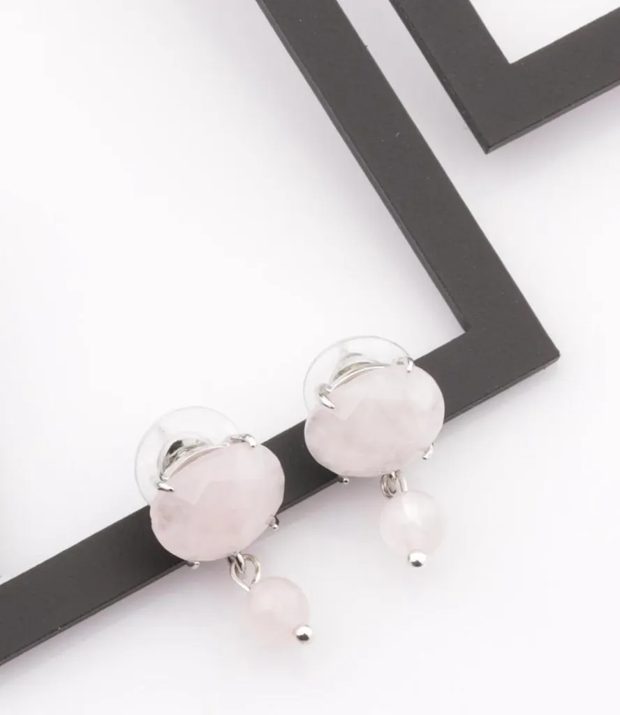 Boucles d'oreilles en quartz rose véritable rose poudré 2,4cm