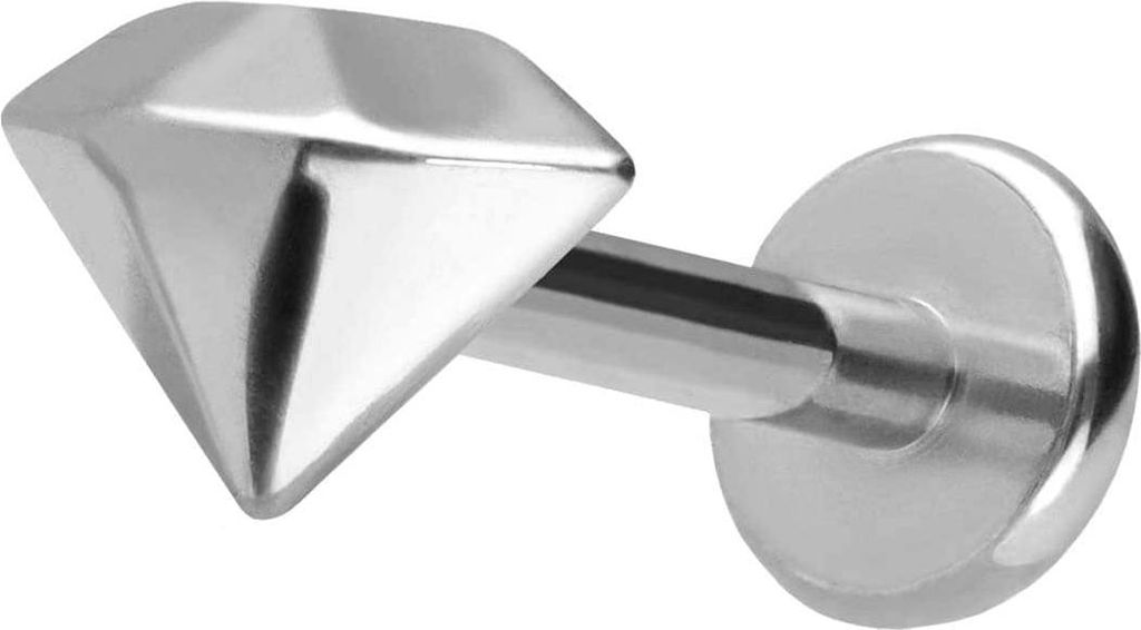 Ohrpiercing, Nasenpiercing Titan Labret mit Push Fit DIAMANT Silber Stablänge: 10mm | Stabstärke: 1,2mm