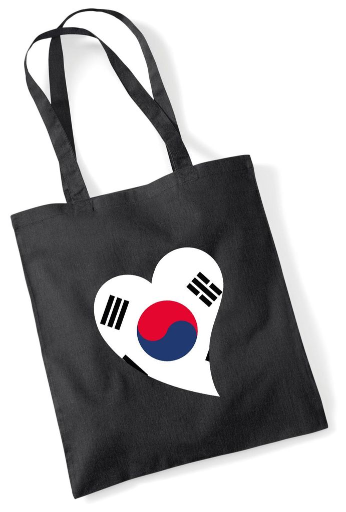 Huuraa Jutebeutel Südkorea Flagge Herz 10 Liter Black Baumwolle Tasche Geschenkidee