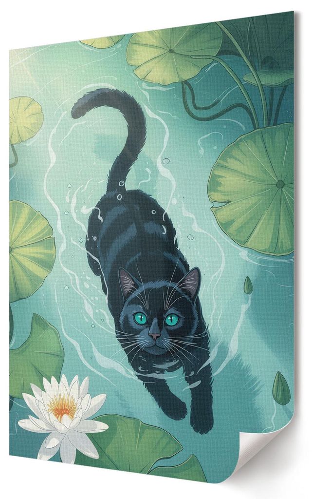 Kätzchen im Wasser- Kunstdruck A2 (42x59 cm) - Anime/Manga, Kinder- Wandbild für Wohnzimmer Schlafzimmer & Flur, Modernes Poster Wanddeko, Ungerahmt